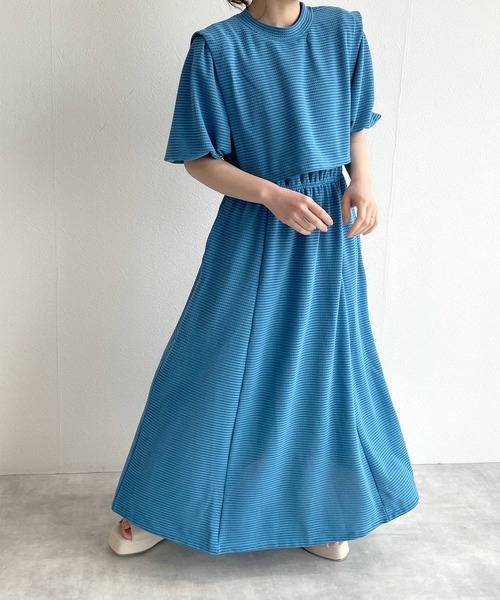 w closet（ダブルクローゼット）の「フェイクレイヤード半袖ワンピース（ワンピース・レディース・アイボリー/グレイッシュベージュ/ピンク/ブルー/グリーン/ブラック・FREE）」の5枚目の写真