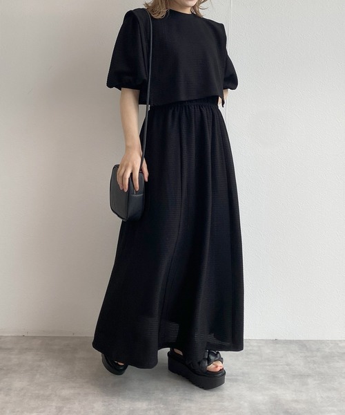 w closet（ダブルクローゼット）の「フェイクレイヤード半袖ワンピース（ワンピース・レディース・アイボリー/グレイッシュベージュ/ピンク/ブルー/グリーン/ブラック・FREE）」の12枚目の写真