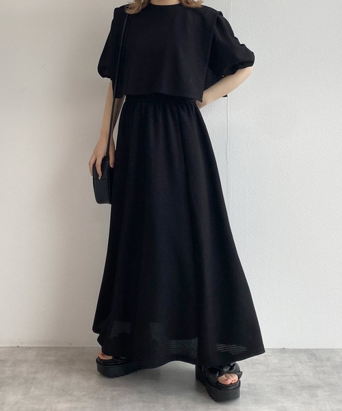 w closet（ダブルクローゼット）の「フェイクレイヤード半袖ワンピース（ワンピース・レディース・アイボリー/グレイッシュベージュ/ピンク/ブルー/グリーン/ブラック・FREE）」の16枚目の写真