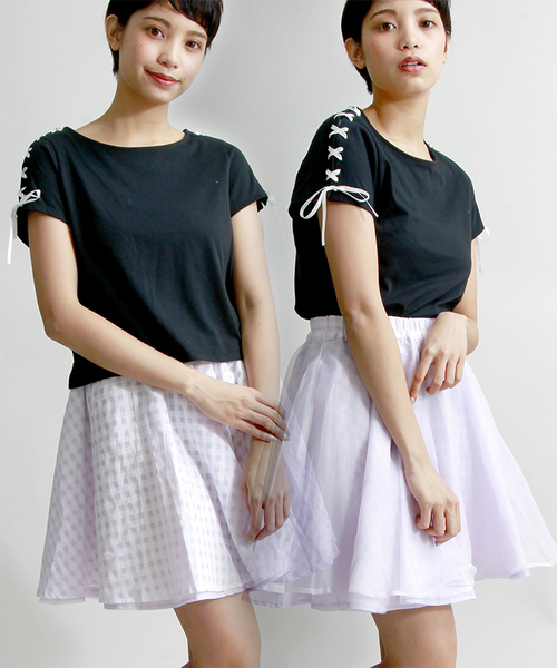 WEGO（ウィゴー）の「WEGO/リバーシブルオーガンジーフレアスカート（スカート・レディース・オフホワイト/ブラック/ライトパープル・FREE）」の3枚目の写真