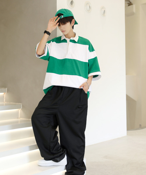 neos（ネオス）の「【neos -addictive design-】ビッグシルエット ボーダー 切替 ラガー ポロシャツ（ポロシャツ・メンズ・ブルーグレー/グレイッシュベージュ/ブラック/グリーン・LARGE/X-LARGE/MEDIUM）」の11枚目の写真