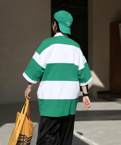 neos（ネオス）の「【neos -addictive design-】ビッグシルエット ボーダー 切替 ラガー ポロシャツ（ポロシャツ・メンズ・ブルーグレー/グレイッシュベージュ/ブラック/グリーン・LARGE/X-LARGE/MEDIUM）」の13枚目の写真