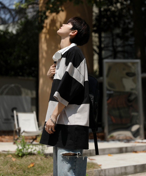 neos（ネオス）の「【neos -addictive design-】ビッグシルエット ボーダー 切替 ラガー ポロシャツ（ポロシャツ・メンズ・ブルーグレー/グレイッシュベージュ/ブラック/グリーン・LARGE/X-LARGE/MEDIUM）」の18枚目の写真