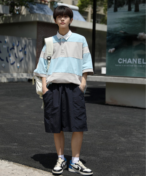 neos（ネオス）の「【neos -addictive design-】ビッグシルエット ボーダー 切替 ラガー ポロシャツ（ポロシャツ・メンズ・ブルーグレー/グレイッシュベージュ/ブラック/グリーン・LARGE/X-LARGE/MEDIUM）」の21枚目の写真