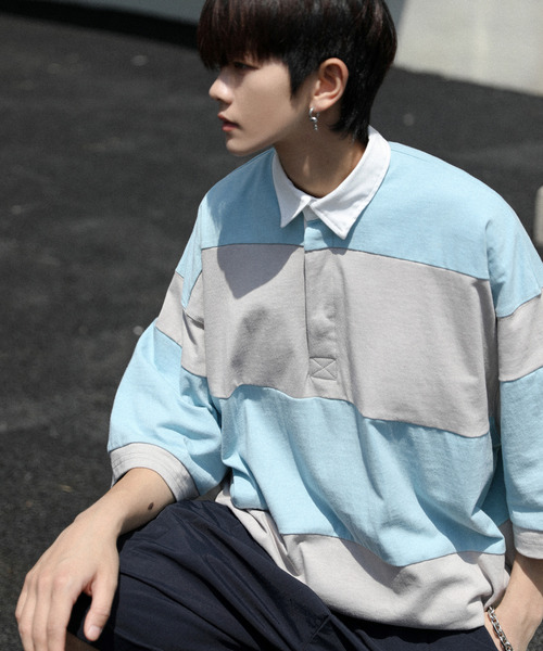 neos（ネオス）の「【neos -addictive design-】ビッグシルエット ボーダー 切替 ラガー ポロシャツ（ポロシャツ・メンズ・ブルーグレー/グレイッシュベージュ/ブラック/グリーン・LARGE/X-LARGE/MEDIUM）」の22枚目の写真