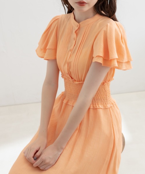 OLIVE des OLIVE(オリーブデオリーブ)の「【WEB限定カラー有】ピンタックバックリボンフレア袖ワンピース(ワンピース・レディース・ホワイト/オフホワイト/サックスブルー/オレンジ/ブルー・FREE)」の5枚目の写真