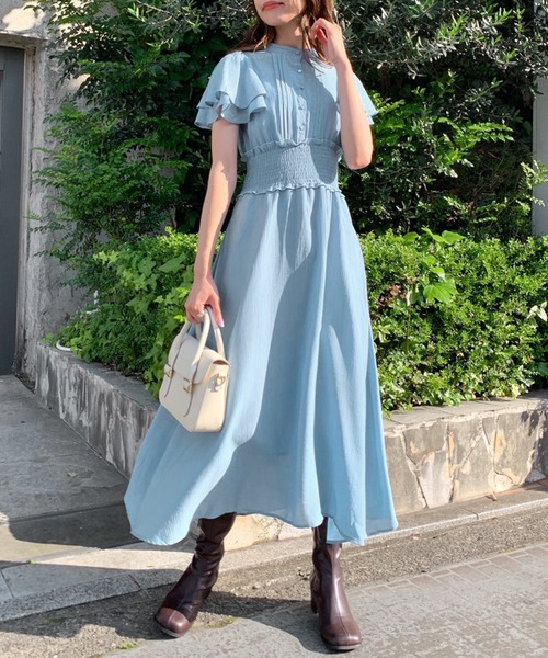 OLIVE des OLIVE(オリーブデオリーブ)の「【WEB限定カラー有】ピンタックバックリボンフレア袖ワンピース(ワンピース・レディース・ホワイト/オフホワイト/サックスブルー/オレンジ/ブルー・FREE)」の7枚目の写真