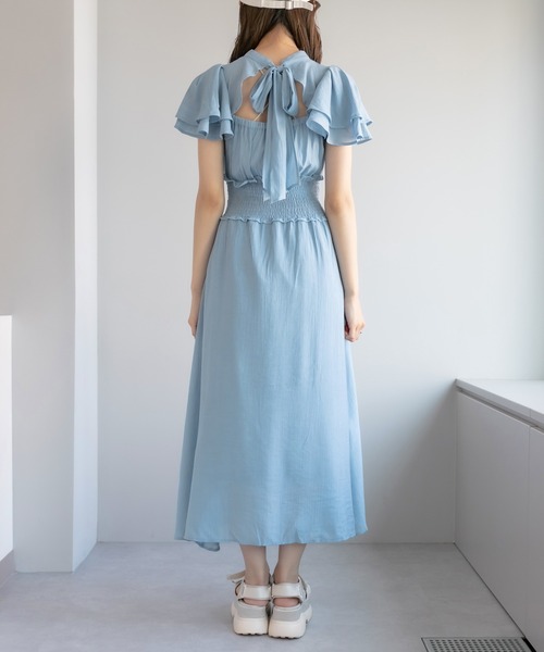 OLIVE des OLIVE(オリーブデオリーブ)の「【WEB限定カラー有】ピンタックバックリボンフレア袖ワンピース(ワンピース・レディース・ホワイト/オフホワイト/サックスブルー/オレンジ/ブルー・FREE)」の9枚目の写真