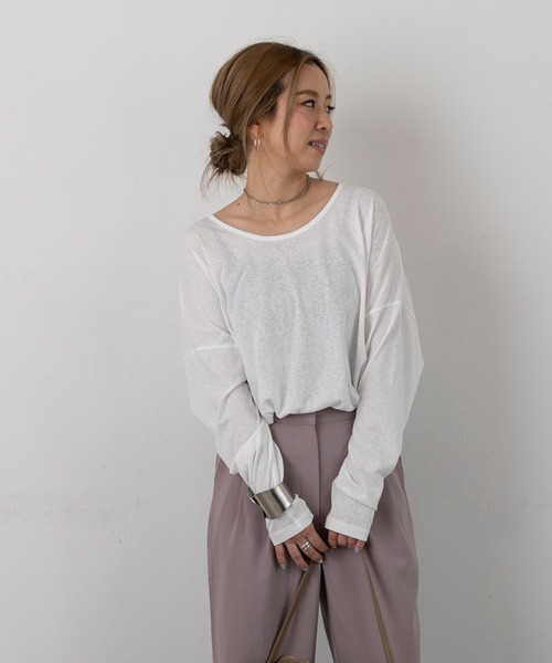 PICHI(ピイチ)の「スラブ長袖トップス(Tシャツ/カットソー・レディース・ホワイト/ピンク/イエロー/チャコール・FREE)」の2枚目の写真
