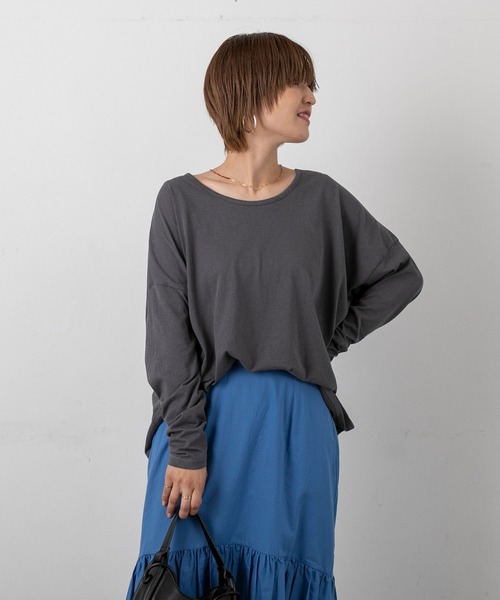 PICHI(ピイチ)の「スラブ長袖トップス(Tシャツ/カットソー・レディース・ホワイト/ピンク/イエロー/チャコール・FREE)」の3枚目の写真