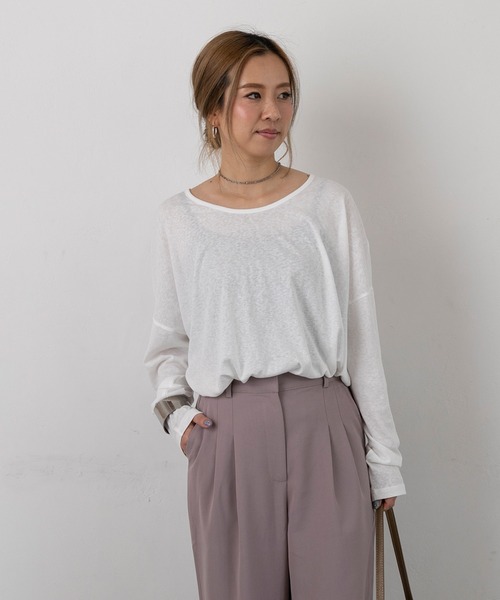 PICHI(ピイチ)の「スラブ長袖トップス(Tシャツ/カットソー・レディース・ホワイト/ピンク/イエロー/チャコール・FREE)」の5枚目の写真