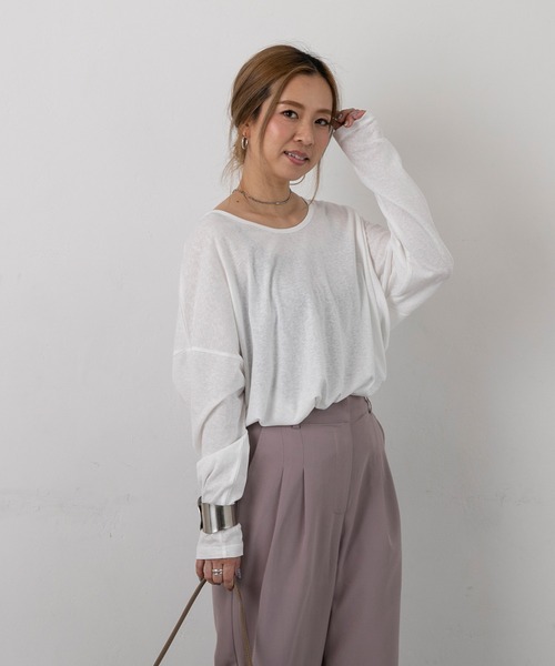 PICHI(ピイチ)の「スラブ長袖トップス(Tシャツ/カットソー・レディース・ホワイト/ピンク/イエロー/チャコール・FREE)」の6枚目の写真