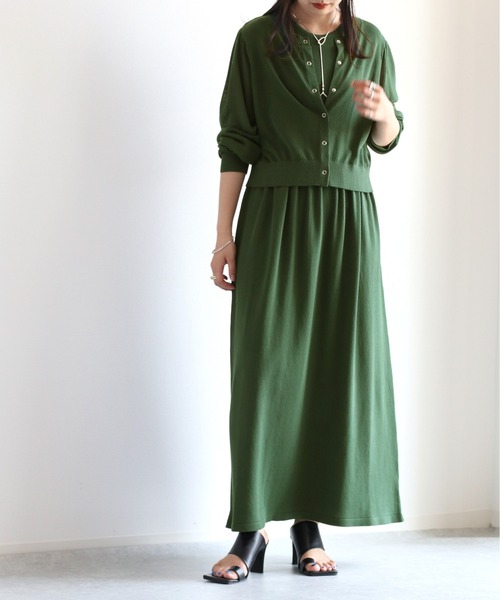 cepo(セポ)の「【セットアイテム】サマーニットカーディガン+ノースリーブワンピース(ワンピース・レディース・ブラック/オレンジ/グリーン・M)」の1枚目の写真