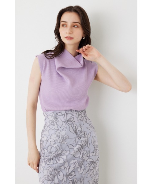 rienda（リエンダ）の「アシンメトリードレープハイネックニットトップス（Tシャツ/カットソー・レディース・ブラック/ベージュ/パープル/オレンジ・FREE）」の22枚目の写真