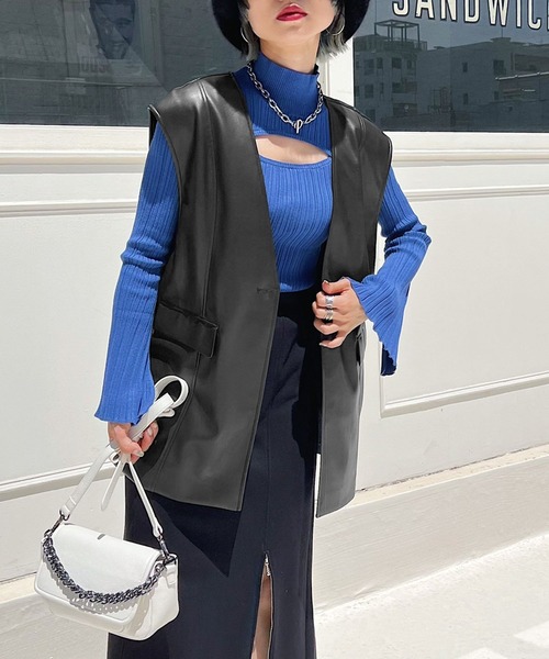 PAGEBOY（ページボーイ）の「エコレザージレ（その他アウター・レディース・ブラック/オフホワイト・FREE）」の12枚目の写真