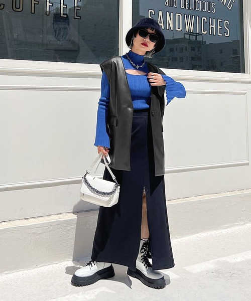 PAGEBOY（ページボーイ）の「エコレザージレ（その他アウター・レディース・ブラック/オフホワイト・FREE）」の7枚目の写真