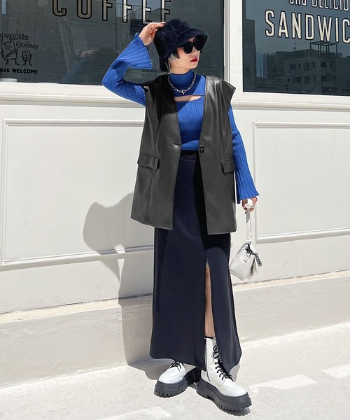 PAGEBOY（ページボーイ）の「エコレザージレ（その他アウター・レディース・ブラック/オフホワイト・FREE）」の15枚目の写真