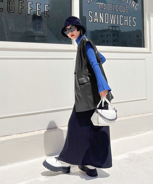 PAGEBOY（ページボーイ）の「エコレザージレ（その他アウター・レディース・ブラック/オフホワイト・FREE）」の3枚目の写真