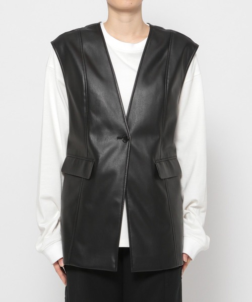 PAGEBOY（ページボーイ）の「エコレザージレ（その他アウター・レディース・ブラック/オフホワイト・FREE）」の8枚目の写真