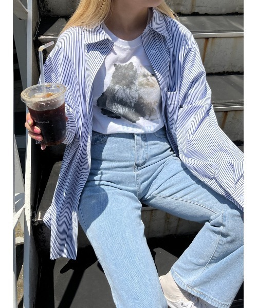 WC（ダブル シー）の「カラーストライプビッグシャツ（シャツ/ブラウス・レディース・ピンク/イエロー/ブルー/グリーン・FREE）」の2枚目の写真