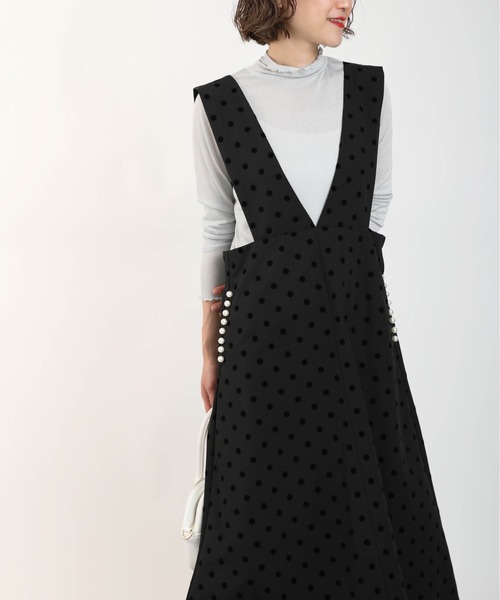 PICCIN(ピッチン)の「ポケットパールフロッキードットジャンスカ(スカート・レディース・ブラック/ベージュ・M)」の15枚目の写真