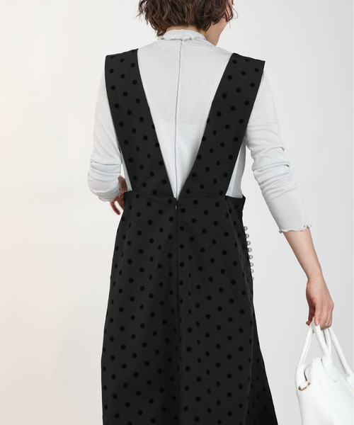 PICCIN(ピッチン)の「ポケットパールフロッキードットジャンスカ(スカート・レディース・ブラック/ベージュ・M)」の3枚目の写真