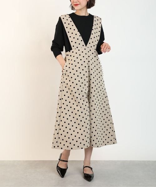 PICCIN(ピッチン)の「ポケットパールフロッキードットジャンスカ(スカート・レディース・ブラック/ベージュ・M)」の10枚目の写真