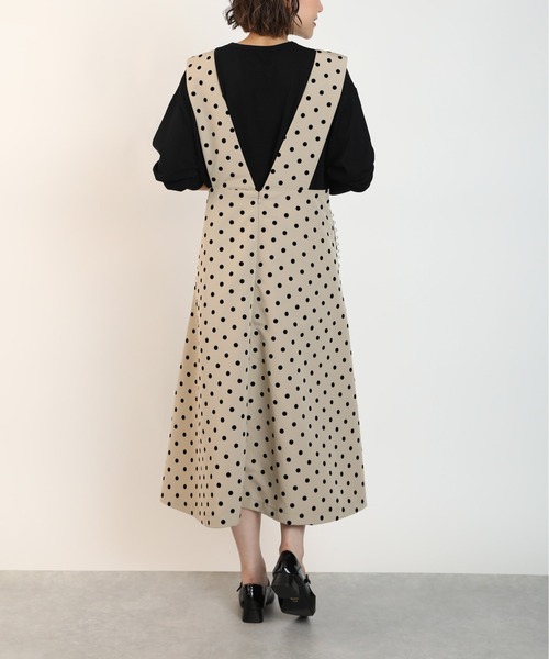 PICCIN(ピッチン)の「ポケットパールフロッキードットジャンスカ(スカート・レディース・ブラック/ベージュ・M)」の7枚目の写真