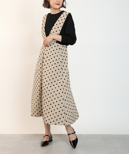 PICCIN(ピッチン)の「ポケットパールフロッキードットジャンスカ(スカート・レディース・ブラック/ベージュ・M)」の17枚目の写真