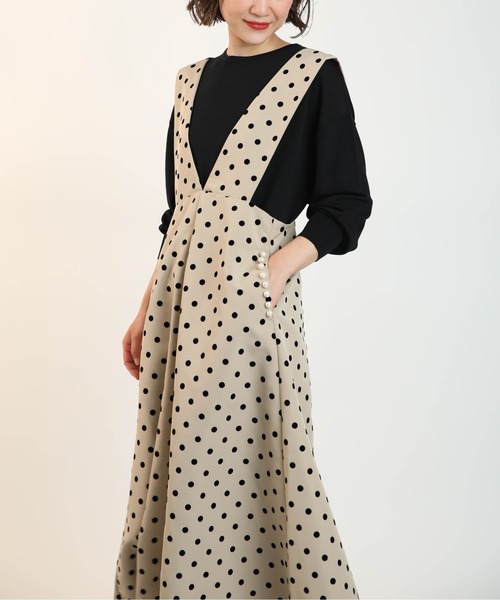 PICCIN(ピッチン)の「ポケットパールフロッキードットジャンスカ(スカート・レディース・ブラック/ベージュ・M)」の4枚目の写真