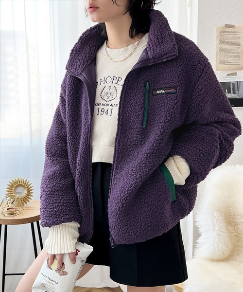 Java(ジャバ)の「《JaVa ジャバコラボ》レトロ×スポーツMIX。JaVaワッペン付き配色ボアブルゾン(ブルゾン・レディース・ブラック/アイボリー/モカ/パープル・LARGE/MEDIUM/X-LARGE)」の12枚目の写真