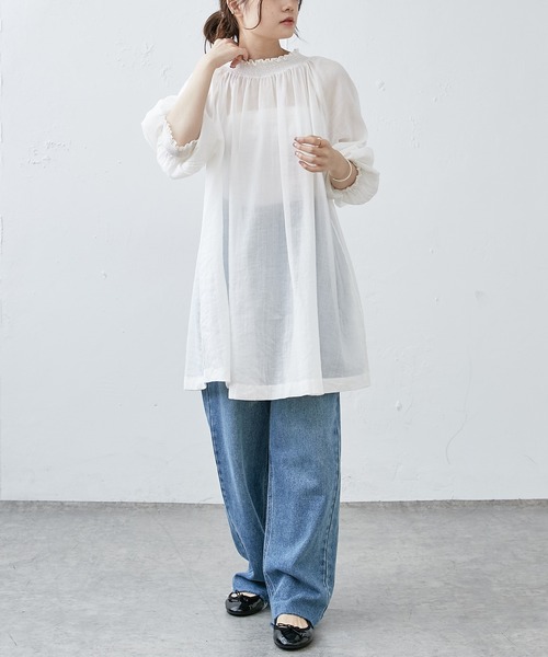 PUAL CE CIN（ピュアルセシン）の「コットンラミーシャーリング2WAYブラウス（シャツ/ブラウス・レディース・チャコールグレー/ライトベージュ/マスタード/オフホワイト・FREE）」の22枚目の写真