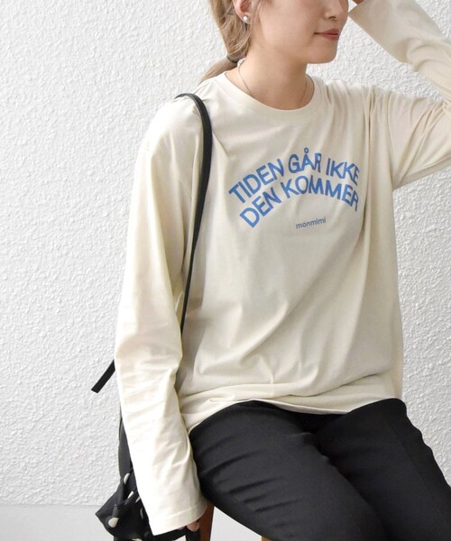 SHIPS any(シップス エニィ)の「【SHIPS any別注】MONMIMI: プリント ロング Tシャツ3(Tシャツ/カットソー・レディース・ホワイト/チャコールグレー/ベージュ・ONE SIZE)」の3枚目の写真