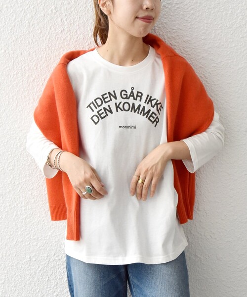 SHIPS any(シップス エニィ)の「【SHIPS any別注】MONMIMI: プリント ロング Tシャツ3(Tシャツ/カットソー・レディース・ホワイト/チャコールグレー/ベージュ・ONE SIZE)」の2枚目の写真