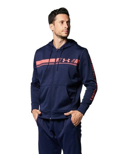 UNDER ARMOUR(アンダーアーマー)の「UAアーマーフリース バーロゴ フルジップ フ―ディー(トレーニング/メンズ)(スウェット・メンズ・ブラック/ブラック×レッド/グレー/ネイビー・S/M/L/XL/XXL/3XL)」の1枚目の写真