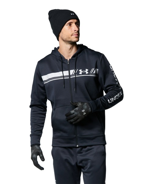 UNDER ARMOUR(アンダーアーマー)の「UAアーマーフリース バーロゴ フルジップ フ―ディー(トレーニング/メンズ)(スウェット・メンズ・ブラック/ブラック×レッド/グレー/ネイビー・S/M/L/XL/XXL/3XL)」の2枚目の写真