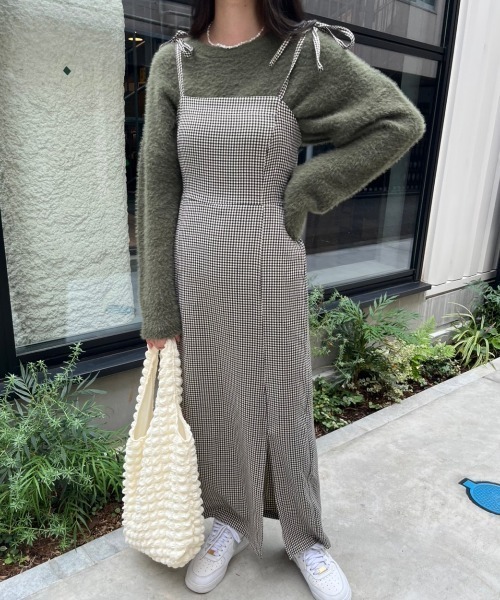 nemne store（ネンネストア）の「【低身長用サイズあり】スリット入りリボンキャミワンピース（ワンピース・レディース・ブラック/ブラウン・SMALL/MEDIUM）」の17枚目の写真