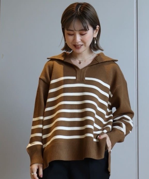 AMERICAN HOLIC（アメリカンホリック）の「衿付きニットプルオーバー（ニット/セーター・レディース・ネイビー/アイボリー/キャメル/その他7・M/L）」の4枚目の写真