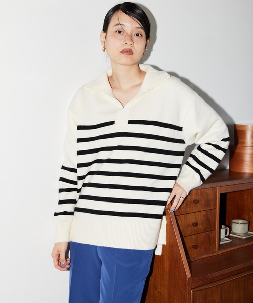 AMERICAN HOLIC（アメリカンホリック）の「衿付きニットプルオーバー（ニット/セーター・レディース・ネイビー/アイボリー/キャメル/その他7・M/L）」の2枚目の写真