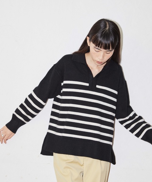 AMERICAN HOLIC（アメリカンホリック）の「衿付きニットプルオーバー（ニット/セーター・レディース・ネイビー/アイボリー/キャメル/その他7・M/L）」の6枚目の写真