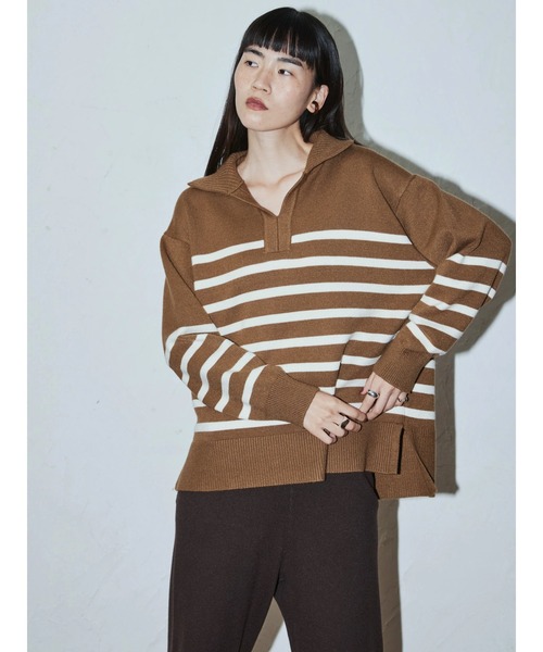 AMERICAN HOLIC（アメリカンホリック）の「衿付きニットプルオーバー（ニット/セーター・レディース・ネイビー/アイボリー/キャメル/その他7・M/L）」の5枚目の写真