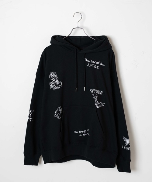 WEGO（ウィゴー）の「WEGO/ヘビーウエイト ラクガキモチーフプルパーカー（スウェット・メンズ・ブラック/アイボリー・MEDIUM/LARGE）」の22枚目の写真