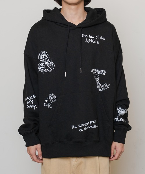 WEGO（ウィゴー）の「WEGO/ヘビーウエイト ラクガキモチーフプルパーカー（スウェット・メンズ・ブラック/アイボリー・MEDIUM/LARGE）」の17枚目の写真