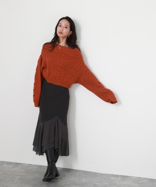 Cheek(チーク)の「オフショルケーブルニット(ニット/セーター・レディース・アイボリー/オレンジ/ブルー・MEDIUM)」の20枚目の写真