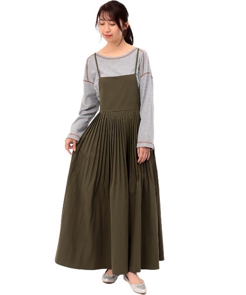 チチカカ（チチカカ）の「メニータックサロペットスカート（ジャンパースカート・レディース・ライトグレー/ブラック/カーキ・FREE）」の6枚目の写真