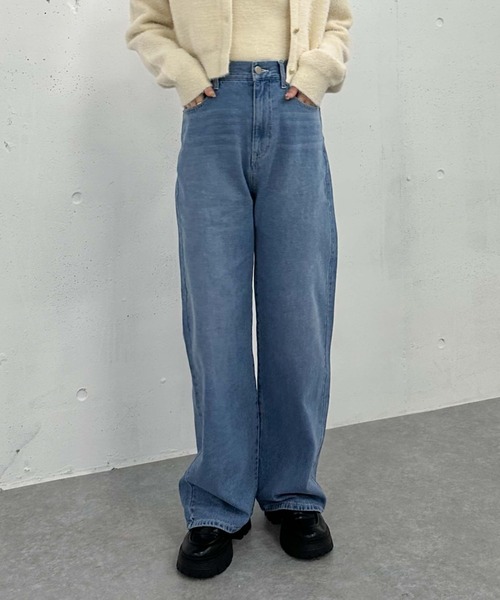 パンツ archive black wide denim WHYUSWIRES | three stripes custom zipper denim - black
