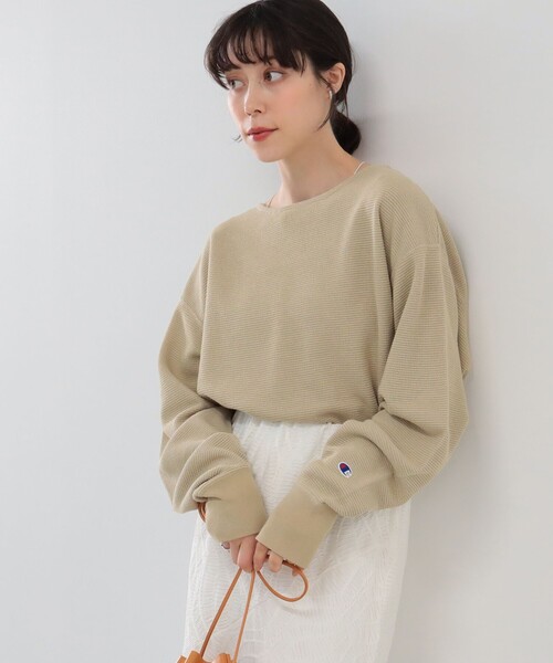 Ray BEAMS（レイビームス）の「Champion × Ray BEAMS / 別注 ロングスリーブ Tシャツ（Tシャツ/カットソー・レディース・ベージュ/ブラック/ナチュラル・ONE SIZE）」の3枚目の写真