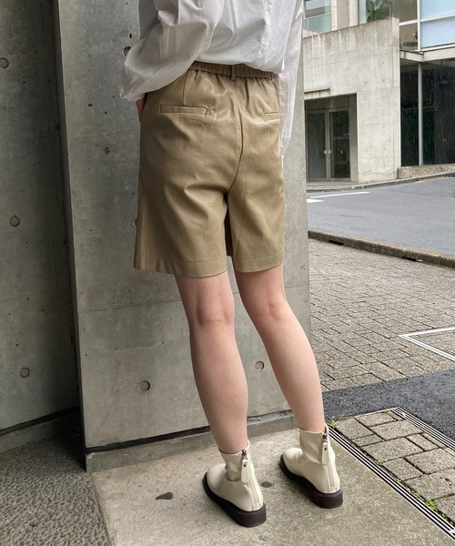 セール】【SETUP7】PUレザーワンタックショートパンツ KNF