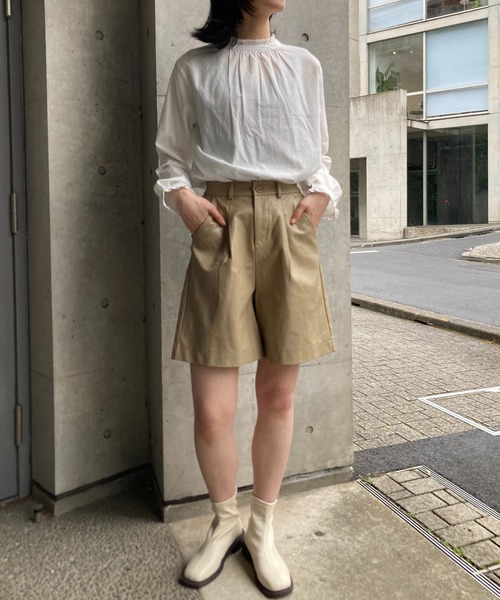 SETUP7（セットアップセブン）の「【SETUP7】PUレザーワンタックショートパンツ KNF　※（その他パンツ・レディース・グリーン/ブラック/ベージュ・S/M）」の15枚目の写真