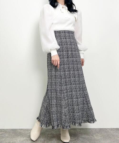 INGNI（イング）の「裾フリンジツイードマーメイドスカート（スカート・レディース・ホワイト×ブラック/ブラック・FREE）」の4枚目の写真